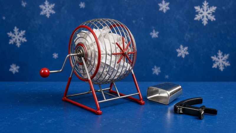 Parody product photo: bingo-cage setlist scrambler