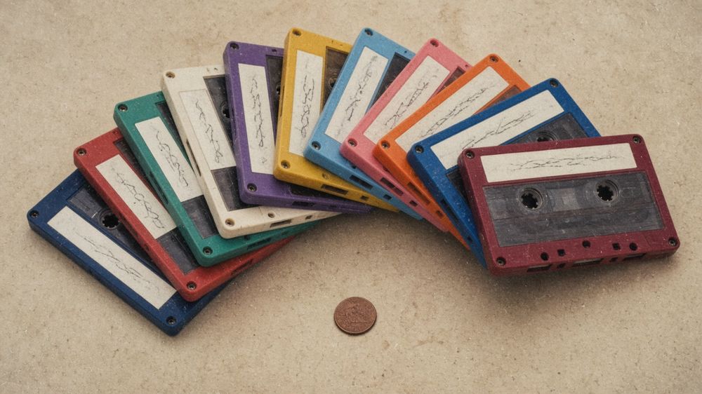 Parody product photo (generated): a pile of cassette tapes
